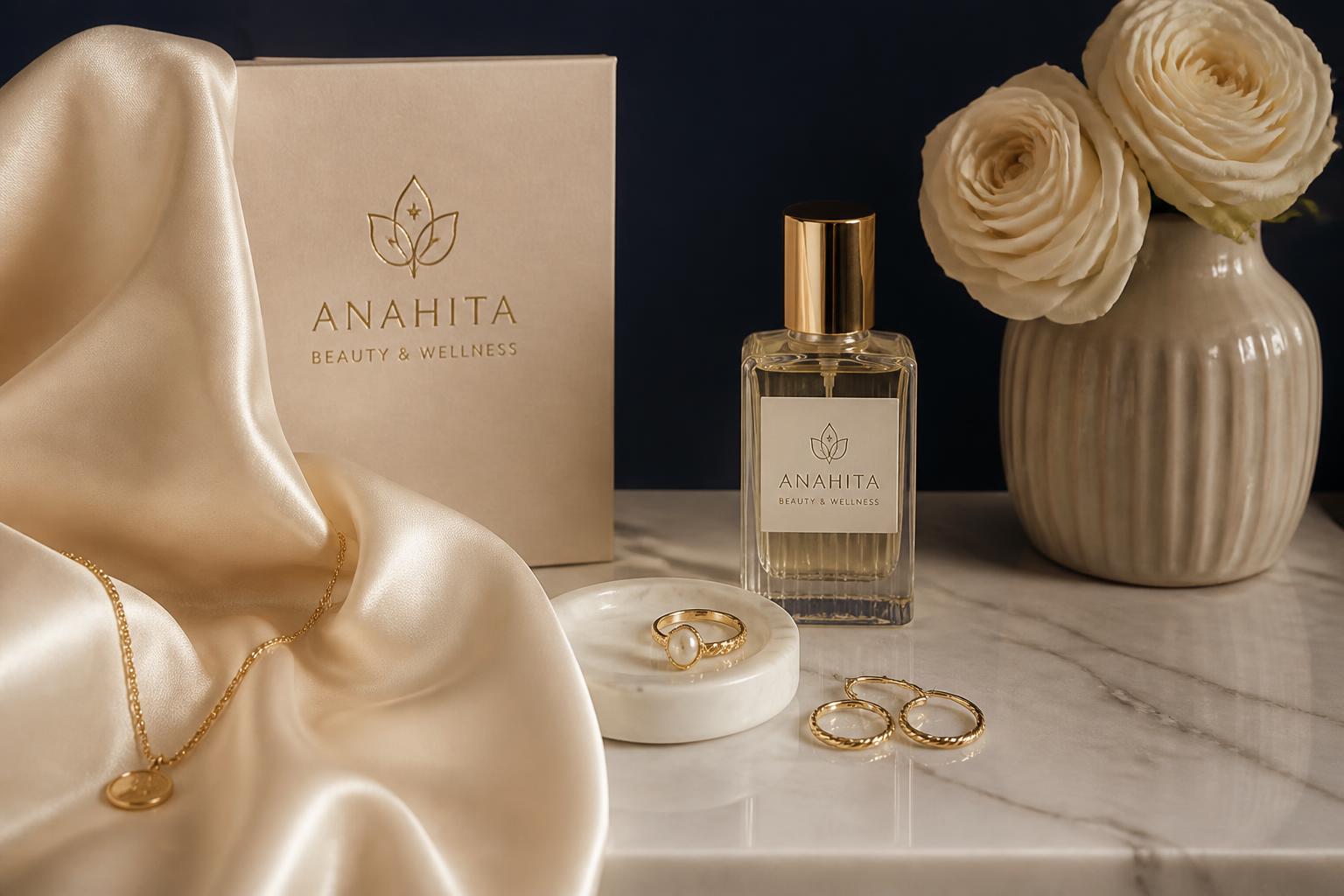 Still life beauty e wellness luxury con seta avorio, gioielli oro e marmo